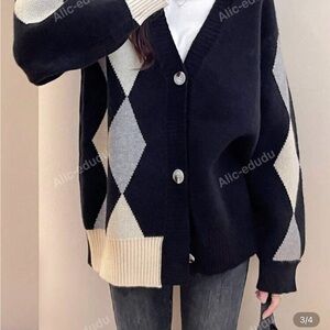 Argyle Patterned Cardigan Sweater